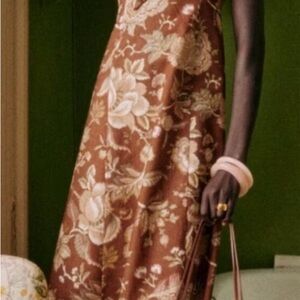 Sézane Floral Brown linen sun Dress